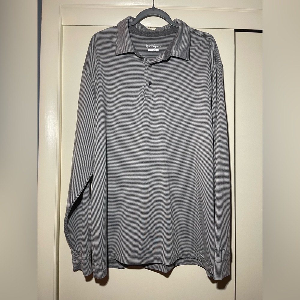 Men's Gray Stripe Walter Hagen Long Sleeve Hydro-Dri Golf Shirt Size XL